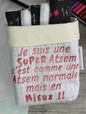 Panière et ses 7 lingettes démaquillantes SUPER Maîtresse - Atsem flex rose pailleté