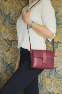 Sac L'origami XL en cuir bordeau et anse cuir et chaîne